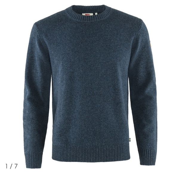 Fjallraven Ovik round neck crewneck wool sweater navy blue men's small - Picture 6 of 8
